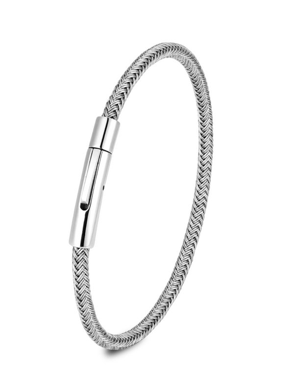 19cm Men’s Silver Bracelet – Sleek Woven Stainless Steel