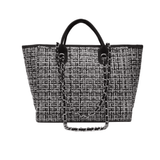 Front view of tweed tote bag in black finish by Kramers & Co