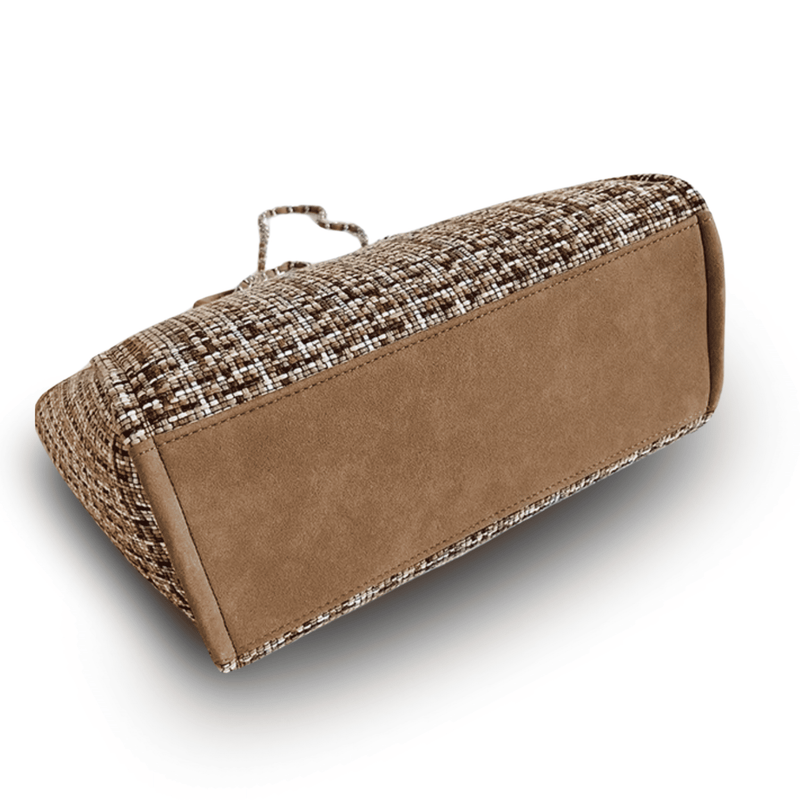 Bottom view of tweed tote bag showing structure and seam detail by Kramers & Co