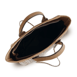 Interior view of tweed tote bag with compartments and lining by Kramers & Co