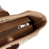 Close-up of zipper pull and closure detail on tweed tote bag by Kramers & Co